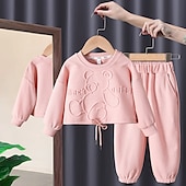 preiswerte Sets-Mädchen 3D Feste Farbe Buchstabe Set aus Kapuzenpullover und Jogginghose Kleidungsset Langarm Herbst Winter Täglich Brautkleider schlicht Baumwolle kinderkleidung 2-6 Jahre Urlaub Regular Fit