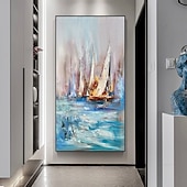 abordables Peintures paysages-Mintura main bateau paysage peintures à l&#039;huile sur toile mur art décoration moderne abstrait image pour la décoration intérieure roulé sans cadre non étiré peinture