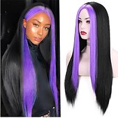 economico Parrucche trendy sintetiche-capelli lunghi blu ondulati parrucche per le donne parrucca corlorful misto blu verde grigio viola colore dei capelli parte centrale parrucche sintetiche in fibra resistente al calore capelli per la