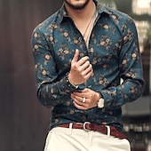 preiswerte Pflanzen Muster-Herren Blumen Hemd Hawaiihemd Sommerhemd Knopfhemd Langarm Modisch Strassenmode Brautkleider schlicht Casual Festtage Wochenende Frühling Herbst Umlegekragen Bedruckt Button-Down Wein Rote Grün