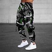 baratos Calças Desportivas-Homens Calças Esportivas Corredor Calças Com Cordão Bolsos laterais Cintura elástica Caveiras Estampas Abstratas Conforto Respirável Esportes Casual Diário Misto de Algodão Felpudo Roupa de rua