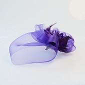 cheap Fascinators-White Wedding Fascinator Tulle Beaded Organza Fascinators Hats Headwear Clip Vintage Elegant with  Feathers Fur Flower 1 Piece Kentucky Horse Race Tea Party Ladies Day Headpiece