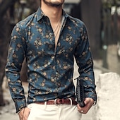 preiswerte Pflanzen Muster-Herren Blumen Hemd Hawaiihemd Sommerhemd Knopfhemd Langarm Modisch Strassenmode Brautkleider schlicht Casual Festtage Wochenende Frühling Herbst Umlegekragen Bedruckt Button-Down Wein Rote Grün