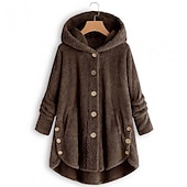 billige Onesies for damer-Dame Store størrelser Fleeceskjorter Helfarge Sport Teddy Genser Langermet Hettegenser Vanlige topper Gate Avslappet Knapper Lomme foran Vinrød gurkemeie Svart Rosa Navyblå Høst vinter