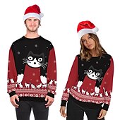 abordables Sudaderas y sudaderas con capucha divertidas-Papá Noel Gato Hombre de pan de jengibre Suéter de navidad Sudadera Hombre Mujer Navidad Navidad Carnaval Mascarada Nochebuena Adultos Fiesta Navidad Poliéster Cima