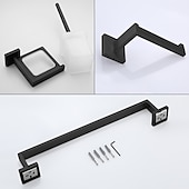 お買い得  浴室用アクセサリーセット-Bathroom Accessory Set 4 Piece Stainless Steel,Wall Mounted Towel Bar,Toilet Paper Holder,Toilet Brush Holder and Robe Hook,Bathroom Hardware Set(Black/Golden/Chrome/Brushed Nickel)