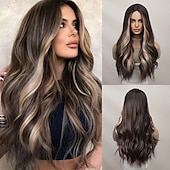cheap Synthetic Trendy Wigs-Barbiecore Movie Wigs Blonde Highlight Wigs for Women 26 Inch Long Curly Synthetic Wigs Middle Part Blonde Highlights Hair Wigs Loose Wavy Wigs Heat Resistant