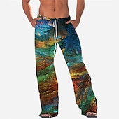 cheap Men&#039;s Printed Casual Pants-Men&#039;s Trousers Summer Pants Beach Pants Pocket Drawstring Elastic Waist Cartoon Graphic Prints Comfort Breathable Casual Daily Holiday Streetwear Designer Black Blue