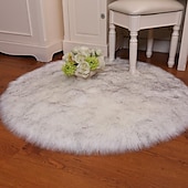 abordables tapis salon et chambre-Tapis en peluche doux coussin de chaise de couleur unie coussin de couverture de chevet de chambre à coucher tapis rond