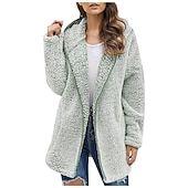 economico Felpe con cappuccio e felpe-felpa con cappuccio con cerniera da donna, giacca in pile, cardigan vintage in peluche, soffice, tinta unita, casual da strada, per le vacanze, con cappuccio, tasca con cerniera, manica lunga, nero,