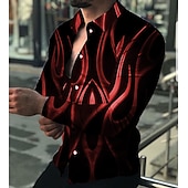 cheap Geometric Pattern-Men&#039;s Geometric Pattern Flame Shirt Button Up Shirt Long Sleeve Fashion Designer Casual Daily Holiday Going out Spring &amp; Summer Turndown 3D Print Button-Down Black / Red White Red Blue Purple