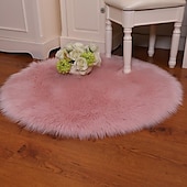 abordables tapis salon et chambre-Tapis en peluche doux coussin de chaise de couleur unie coussin de couverture de chevet de chambre à coucher tapis rond