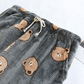 cheap Men&#039;s Sleep Bottom-Men&#039;s Loungewear Flannel Pajama Pants Lounge Pants Bear Simple Plush Home Daily Flannel Breathable Long Pant Pant Elastic Waist Winter Dark Gray