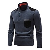 preiswerte Herrenpullover-Herren Pullover Fleece Pullover Pullover mit Viertelreißverschluss Gerippt Stricken Zip Strick Farbblock Troyer Halber Reißverschluss Basic warm halten Arbeit Freizeitskleidung Bekleidung Herbst