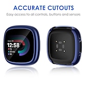 abordables Estuche para reloj inteligente-3 paquetes Caja de reloj con protector de pantalla Compatible con Fitbit Versa 4 Sense 2 Resistente a arañazos Escabroso Cubierta completa de parachoques Vidrio Templado / computadora dura Reloj