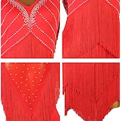 economico Abbigliamento balli latino-americani-Abito da ballo latino con frange e nappe divise con cristalli/strass, allenamento prestazionale da donna, manica lunga, rete in chinlon