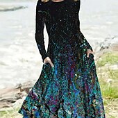 cheap Art&amp;Design Dress-Women&#039;s Midi Dress Casual Dress Winter Dress Swing Dress Vacation Fashion Basic Formal Vacation Party Regular Fit Tie Dye Color Gradient Long Sleeve Crew Neck Yellow Blue Camel Purple
