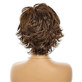 economico parrucca più vecchia-parrucca bionda mista marrone scuro marrone con riflessi parrucche pixie cut per donne bianche con frangetta parrucca sintetica ondulata corta naturale capelli veri parrucche per feste di natale