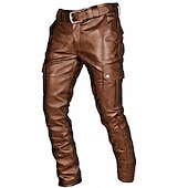 abordables pantalones casuales-Hombre Pantalones Pantalones de piel sintética Pantalones casuales Multi bolsillo Color sólido Club nocturno Ropa de calle Moda Negro Rojo