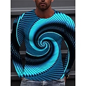 cheap 3D T shirts-Men&#039;s Graphic Prints Spiral Stripe T shirt Long Sleeve T shirt 3D Print Crew Neck Shirt Designer Casual Big and Tall Daily Holiday A B C Spring &amp;  Fall Clothing Apparel S M L XL XXL 3XL 4XL