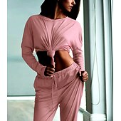 cheap Tracksuits-Women&#039;s Tracksuit Sweatsuit Drawstring Athleisure Long Sleeve Polyester Soft Running Jogging Sportswear Activewear Black Rosy Pink Watermelon / Sweatshirt / Stretchy