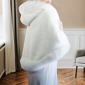 billiga Pälssjalar-vita fuskpälssjalar sjalar omlott för kvinnor eleganta ärmlösa bröllopssjalar för fuskpäls med ren färg för höstbröllopsklänning för att imponera 2025
