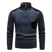 preiswerte Herrenpullover-Herren Pullover Fleece Pullover Pullover mit Viertelreißverschluss Gerippt Stricken Zip Strick Farbblock Troyer Halber Reißverschluss Basic warm halten Arbeit Freizeitskleidung Bekleidung Herbst