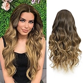 economico Parrucche trendy sintetiche-ombre bluastro parrucca verde ondulata lunga parte centrale parrucca teal blue wig resistente al calore capelli sintetici sirena parrucche per le donne festa di natale parrucche