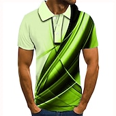 abordables Polo géométrique pour homme-Homme Géométrique Polo Chemise de golf Manche Courte Polos Chemises à Col Vêtement décontracté de travaile Vêtements de vacances Tenue formelle Vêtements de festival Boutons Impression 3D Vert Claire