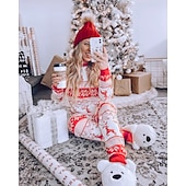 cheap Pajamas-Family Christmas Family Pajamas Pajamas Graphic Deer Home Print Red Long Sleeve Active Matching Outfits