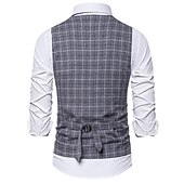 cheap Men&#039;s Waistcoat-Men&#039;s Vest Waistcoat Wedding Office &amp; Career Daily Wear Going out Business Retro Fall &amp; Winter Button Pocket Polyester Outdoor Comfortable Casual Plaid Single Breasted V Wire Regular Fit Light Blue