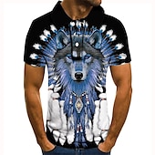 preiswerte Poloshirt mit Animalprint für Herren-Herren Wolf Poloshirts Golfshirt Kurzarm Polo-Shirts Hemden mit Kragen Lässig Lustig Streetwear Urlaubskleidung Party-Outfits Knöpfe 3D-Druck Schwarz Rote Blau