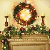 お買い得  電池式-クリスマスレッドベリーガーランドライト ledフェアリーストリングライト 5m-50leds 3m-30leds クリスマスデコレーション リモートコントロール バッテリー駆動 8モード 屋外防水ホリデーライト 誕生日パーティーの装飾