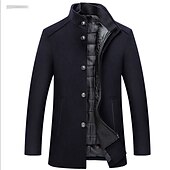 preiswerte Herren-Blazer &amp; -Anzüge-Herren Wintermantel Wollmantel Mantel Freizeitskleidung Ausgehen Winter Herbst POLY warm halten Draussen Oberbekleidung Bekleidung Modisch Warm-Ups Einfarbig Tasche Ständer Einreihiger Verschluss