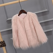 abordables Vestes et manteaux pour filles-Manteau en fausse fourrure Bébé Fille Couleur unie Actif Ecole Polyester Manteau Vêtements d&#039;extérieur 7-13 ans Hiver Biège