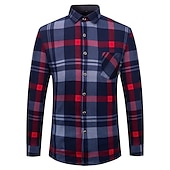 cheap Men&#039;s Non Iron Shirts-Men&#039;s Dress Shirt Plaid Shirt Collared Shirt Button Up Shirt Flannel Jacket Tartan Wedding Outdoor Red Blue Blue-White Coffee Long Sleeve Turndown Fall Winter Clothing Apparel