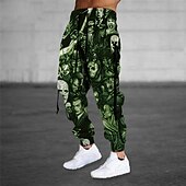 baratos Calças Desportivas-Homens Calças Esportivas Corredor Calças Com Cordão Bolsos laterais Cintura elástica Estampas Abstratas Conforto Respirável Esportes Casual Diário Misto de Algodão Felpudo Roupa de rua Designer Preto