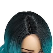 economico Parrucche trendy sintetiche-ombre bluastro parrucca verde ondulata lunga parte centrale parrucca teal blue wig resistente al calore capelli sintetici sirena parrucche per le donne festa di natale parrucche