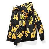 baratos Blusões e Parkas para Homem-Homens Casaco puffer Casaco com capuz Acolchoado Zíper Bolsos Imprimir Esportes Padrão Exterior Casual / Diário Inverno Letra Preto Amarelo Vermelho cáqui Casaco puffer