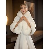 billige Pelssjal-Sjaler Bryllups Innpakninger Elegant Holder Varm Uten Ermer Hvit Fuskepels Høst Bryllup Innpakninger Med Ren Farge Bryllup Høst  Vinter Kjole å imponere