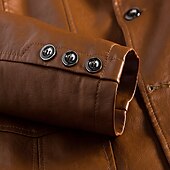 billiga Herrars klassiska kavajer-Herr Imitationsläderjacka Kontor &amp; Karriär Dagliga kläder Varm Ficka Button-Down Vår &amp; Höst Enfärgad / vanlig färg Stylish Uppvärmning Nedvikt Imitationsläder Mörkgul Vin Svart Jacka