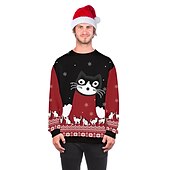 abordables Sudaderas y sudaderas con capucha divertidas-Papá Noel Gato Hombre de pan de jengibre Suéter de navidad Sudadera Hombre Mujer Navidad Navidad Carnaval Mascarada Nochebuena Adultos Fiesta Navidad Poliéster Cima
