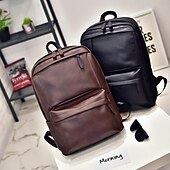 abordables Sacs à dos de Collège-Sac à dos en similicuir noir pour homme avec poche avant zippée – Sac élégant et imperméable pour ordinateur portable, idéal pour le travail, l&#039;université ou les déplacements quotidiens