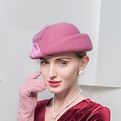 halpa Juhlapäähineet-Vintage-tyyli Tyylikäs 100% villa / Sametti hatut kanssa Ruseteilla / Koristehelmillä / Reunat 1kpl Kausaliteetti / Pyhäpäivä Päähine