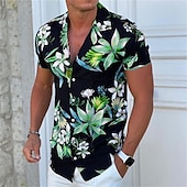 economico Stampa Floreale-Per uomo Floreale Camicia Camicia da campo Manica corta Di tendenza Originale Informale Esterno Informale Giornaliero Primavera estate Collo ripiegabile Bottone giù Nero Bianco Giallo Blu Viola