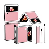 cheap Samsung Cases-Phone Case For Samsung Galaxy Z Flip 5 Z Flip 4 Z Flip 3 Back Cover Bumper Frame Pencil Holder Plating Solid Colored PC PU Leather
