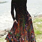 cheap Art&amp;Design Dress-Women&#039;s Midi Dress Casual Dress Winter Dress Swing Dress Vacation Fashion Basic Formal Vacation Party Regular Fit Tie Dye Color Gradient Long Sleeve Crew Neck Yellow Blue Camel Purple