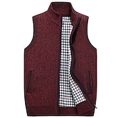 cheap Men&#039;s Cardigan Sweater-Men&#039;s Sweater Vest Cardigan Sweater Zip Sweater Fleece Sweater Knit Solid Color Classic &amp; Timeless Clothing Apparel Winter Lake blue Wine M L XL