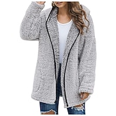 economico Felpe con cappuccio e felpe-felpa con cappuccio con cerniera da donna, giacca in pile, cardigan vintage in peluche, soffice, tinta unita, casual da strada, per le vacanze, con cappuccio, tasca con cerniera, manica lunga, nero,
