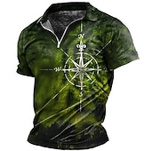 cheap Men's Vintage Polo-Men's Nautical Zip Polo Shirts Golf Shirt Short Sleeve Polo Shirts Collared Shirts Vintage Casual Vacation Wear Boat Wear Party Outfits 3D Print Quarter Zip Polo Yellow Blue Green